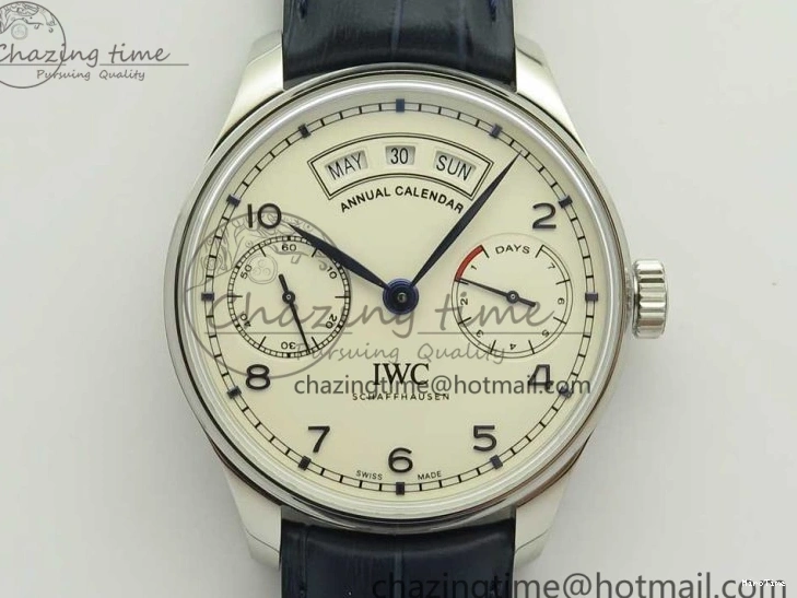 MIROTIME 1219 Affordable Portuguese Real PR Real Annual Calendar IW5035 ZF 1:1 Best Edition White Dial Blue Markers on Blue Leather Strap A 7143